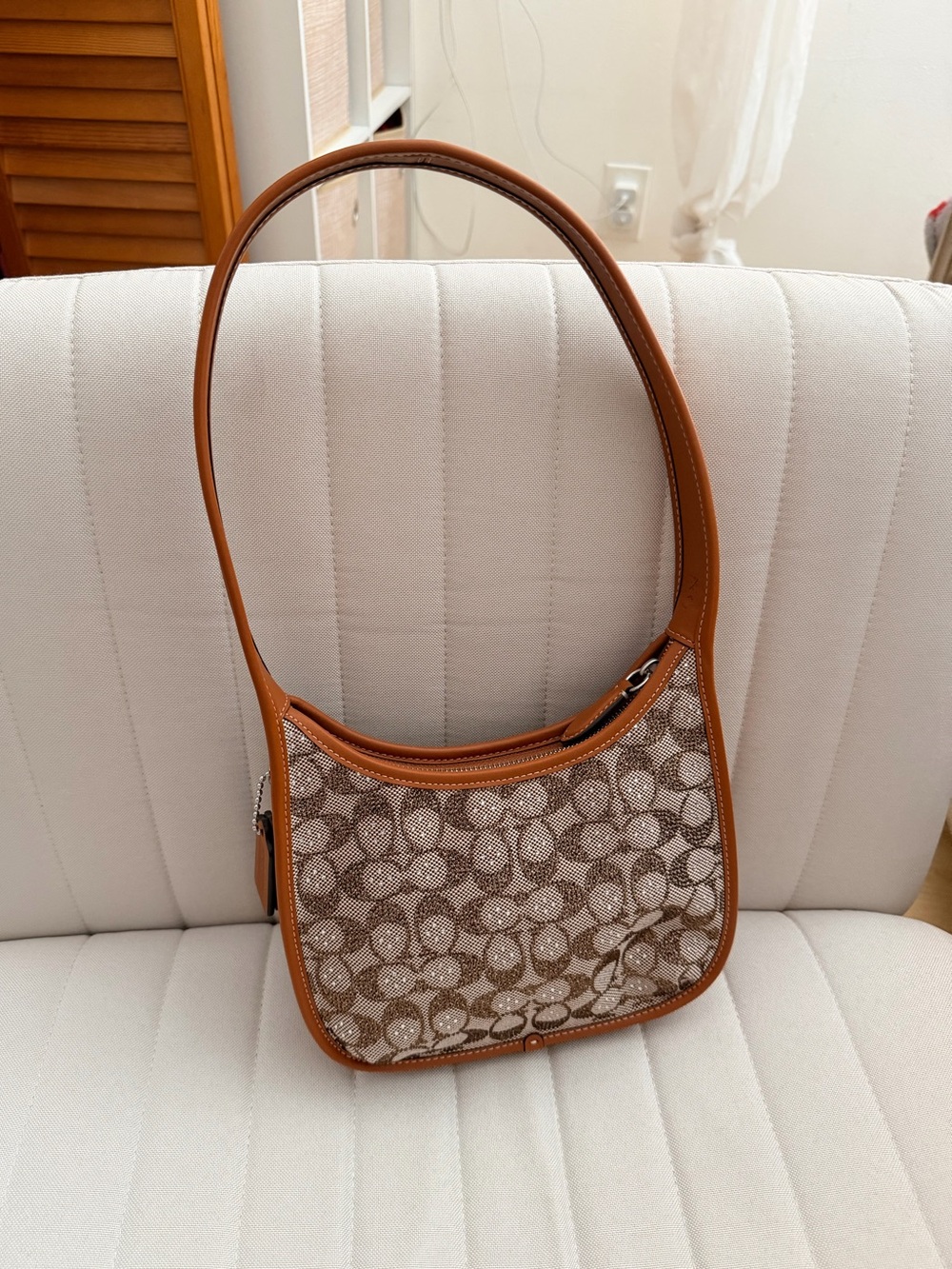 COACH curved zip CRYSTAL shoulder bag, burnished hamber color